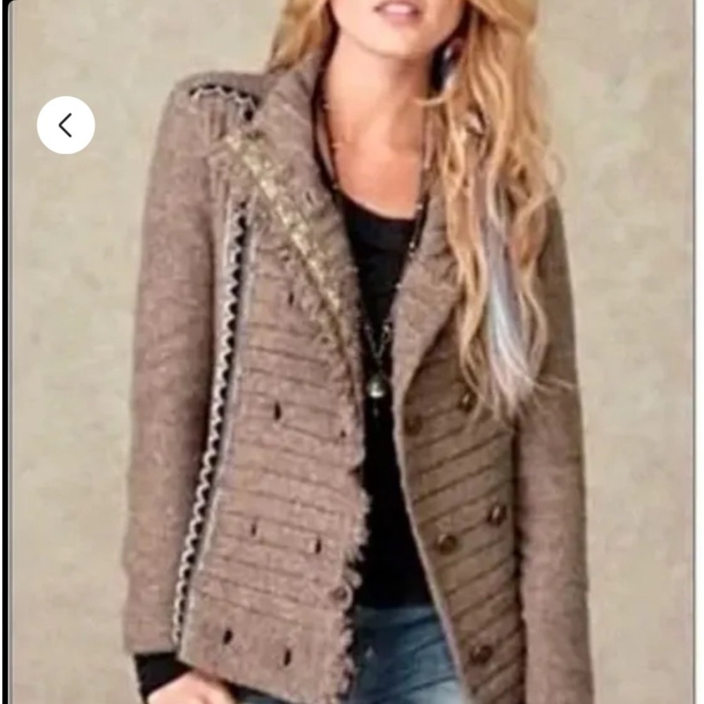 Free People Brown Double-Breasted Cardigan